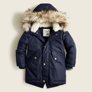 New CREWCUTS JCREW Size S Boys Fishtail Parka with Eco-Friendly PrimaLoft NAVY